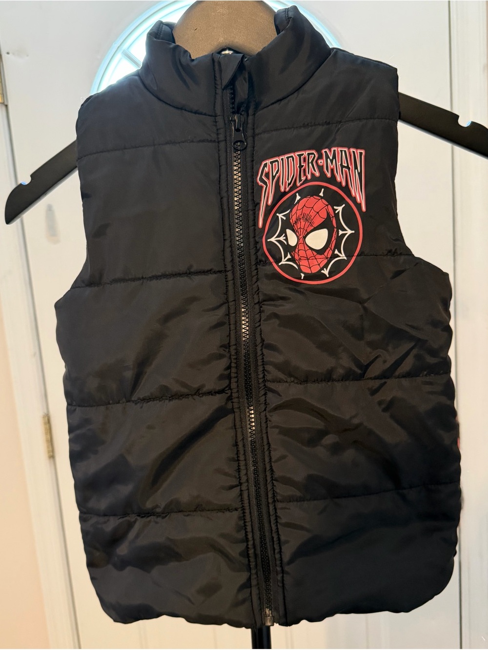 Marvel Spider-Man Puffer Vest Kids Size 6 Black Graphic Zip Vest